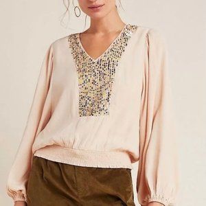 NEW Anthropologie Maeve Kristie Sequin Top in Peach V Neck